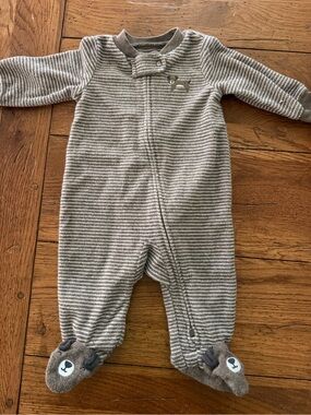 Striped Brown & White Baby One-Piece Footed Sleeper